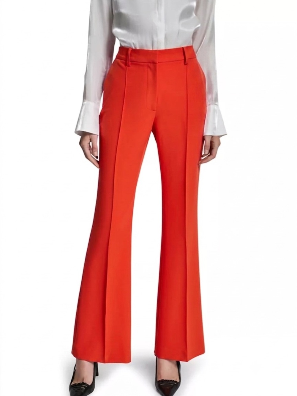 Women's High-Waist Flared Pants in Bright Orange